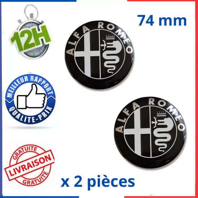 2x Logo Embleme Alfa Romeo 74mm insigne Noir Capot Coffre /sigle Mito Giulietta