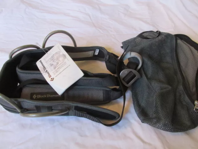 Brand New Black Diamond "Focus" Gray & Black Climbing Harness with Case Size XS