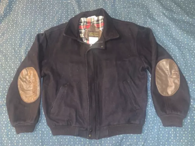 Mens VTG Eddie Bauer Wool Bomber Jacket with Leather Elbow Patches size XL