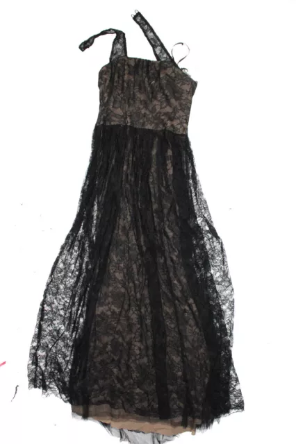 Vera Wang Womens Straight Neck Sleeveless Floral Lace Maxi Dress Black Size 0