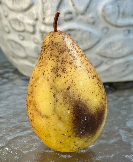 Rare Early Italian Alabaster Stone Fruit 4 Inch Yellow Pear W/Bruises