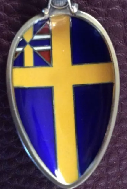 RARE Enamel Sweden Norway 1844 Union Flag Herring Salad Sterling Souvenir Spoon