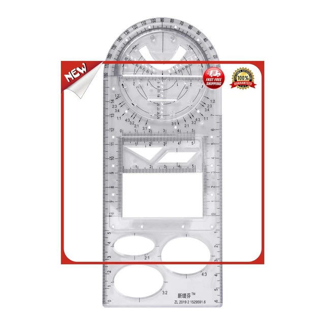 es Multifunctional Geometric Ruler Craft Drawing Ruler - High School (Clear)