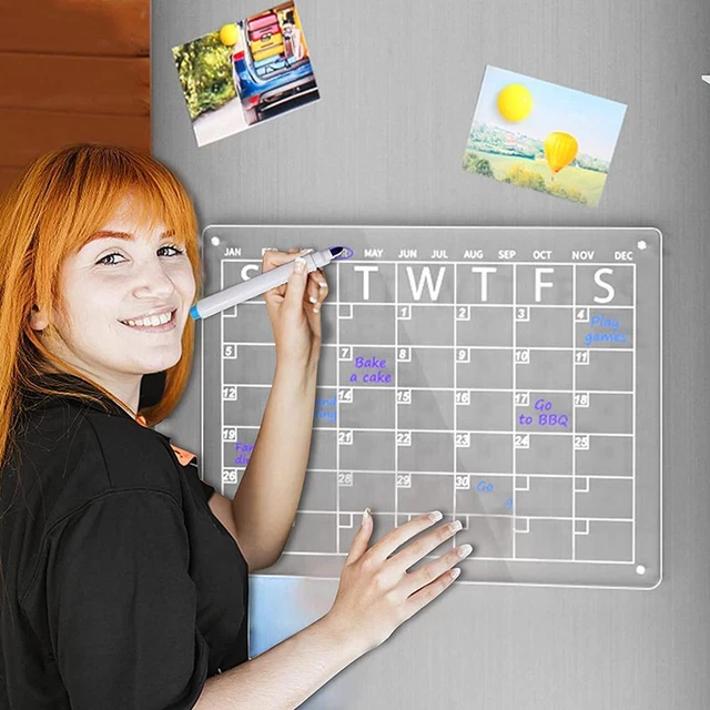 ACRYLIC MONTHLY and Weekly Calendar for Fridge with Dry Erase