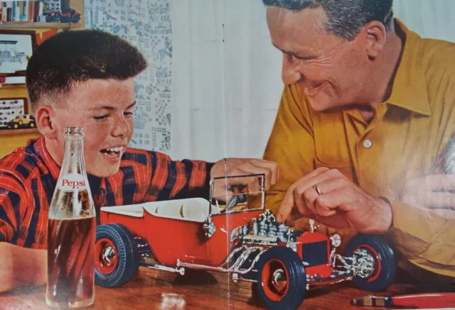 Pepsi Cola Print Ad Original Rare Vtg 1960s Hotrod Model TBucket Ford Granddad