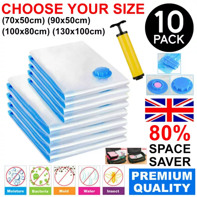 10x STRONG VACUUM STORAGE SAVING SPACE SAVER BAGS VACCUM VACUM LARGE BAG PACK