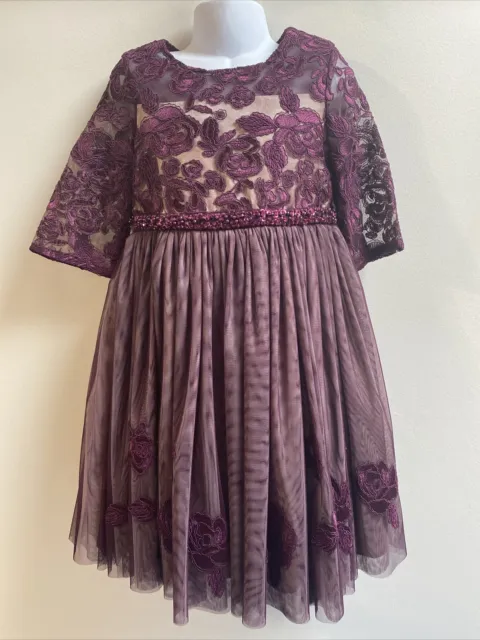 new Girls Party Dress wine colour Bergundy  flowergirl Red Purple age 5 RRP £49