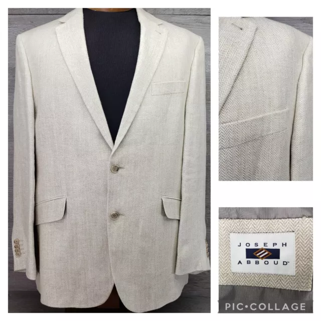 Joseph Abboud Linen Sports Coat Blazer Suit Jacket Beige Mens 44R Italy