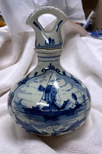 Erven Lucas Bols jug, Amsterdam Holland Blue Delft, Windmill Design