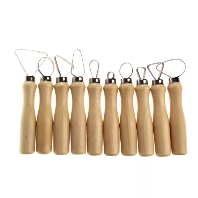 LF# 10 Pcs Wood Pottery Clay Sculpture Loop Tool with Stainless Steel Flat Wire