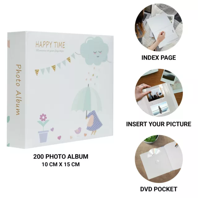 Happy Time Large Black Slip in Photo Album Holds 200 of 4" x 6"Photographs