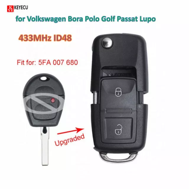Flip Remote Car Key Fob for Volkswagen Bora PoloGolf Passat Lupo P/N:5FA 007 680