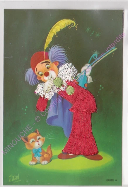 Cpsm Embroidered Bordada Clown Cat