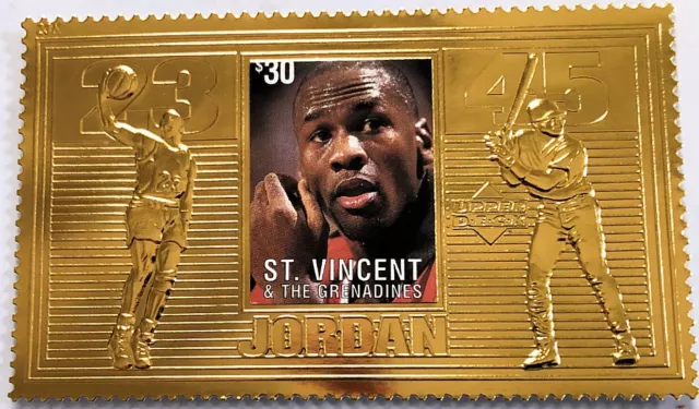 MICHAEL JORDAN St Vincent 1996 Basketball/Baseball MNH 23K GOLD FOIL UD Stamp