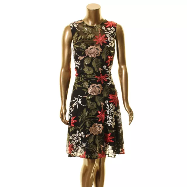 BETSY & ADAM NEW Women's Floral Embroidered-sequin Mesh Fit & Flare Dress TEDO