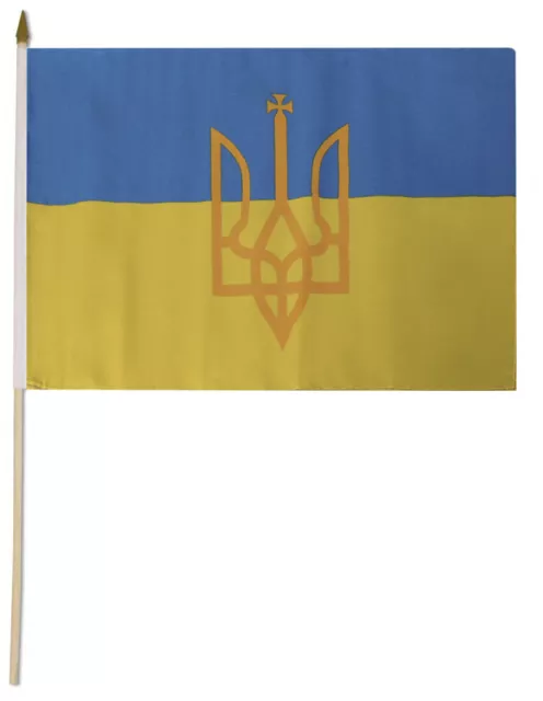 Ukraine Orange Middle Trident 12x18 12"x18" Wooden Staff Stick Flag