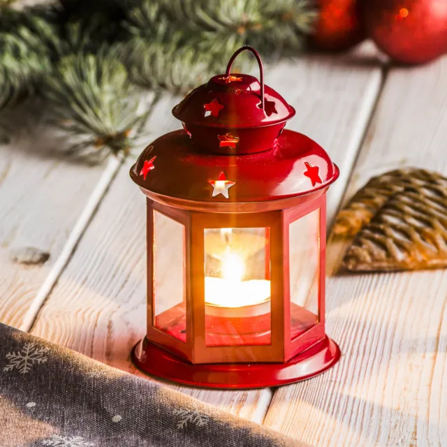 Windlicht Laterne Glas Metall Weihnachten Kerzenhalter Rot Gartenlaterne Deko