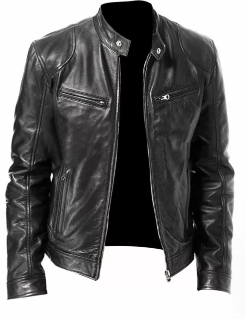 Men's Biker Vintage Motorcycle Distressed Black Faded Genuine Leather Jacket