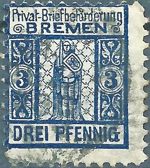 BREMEN 1896 Privatpost Briefbeförderung Mi.B.2 gestempelt 3 Pf blau (#35827-1)