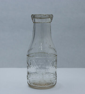 Vintage CLEAN SANGAMON DAIRY PRODUCTS Embossed Milk Bottle 1 Pt. Springfield IL
