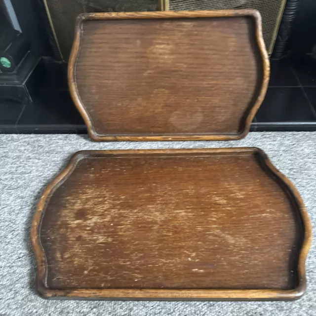 Pair Of Antique Edwardian Art Deco Trays - Oak