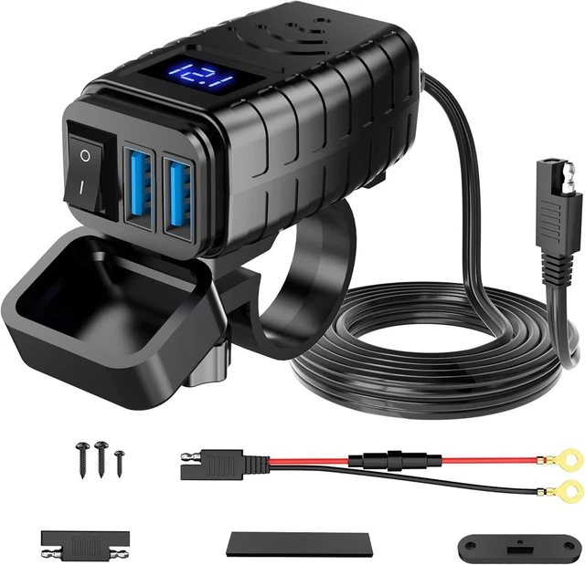 MMOBIEL 5x Caricabatterie USB Universale 12V Impermeabile Per Moto, Barca, Quad – 2 Prese Con LED (1 Porta Ricarica Rapida 2.1A) - 3
