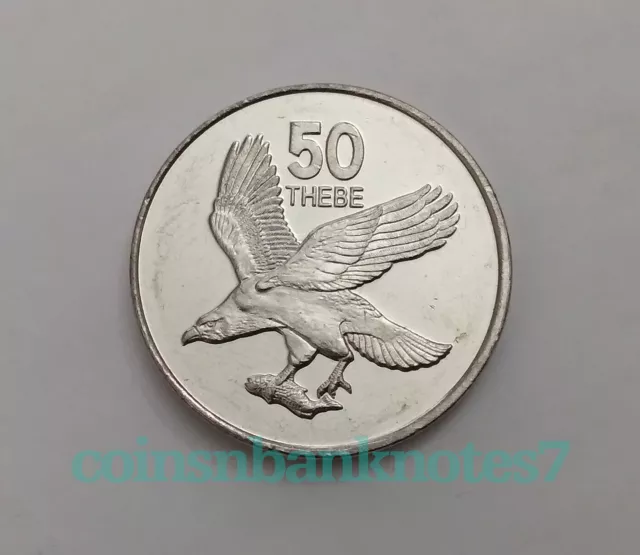 1998 Botswana 50 Thebe Coin, KM29 Uncirculated / Bird: African Fish Eagle