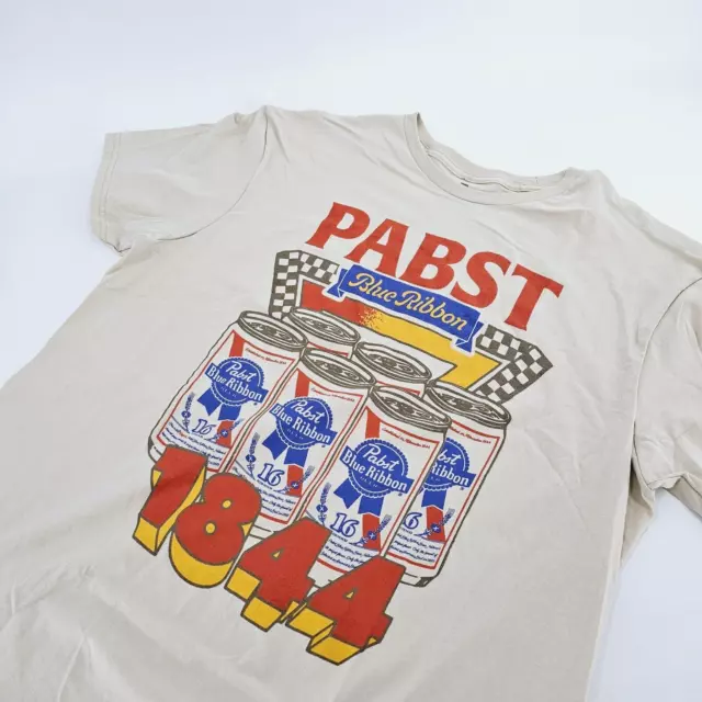 Pabst Blue Ribbon 1844 Mens T-Shirt X-LARGE XL Beer Cans Graphic Tee Beige NEW