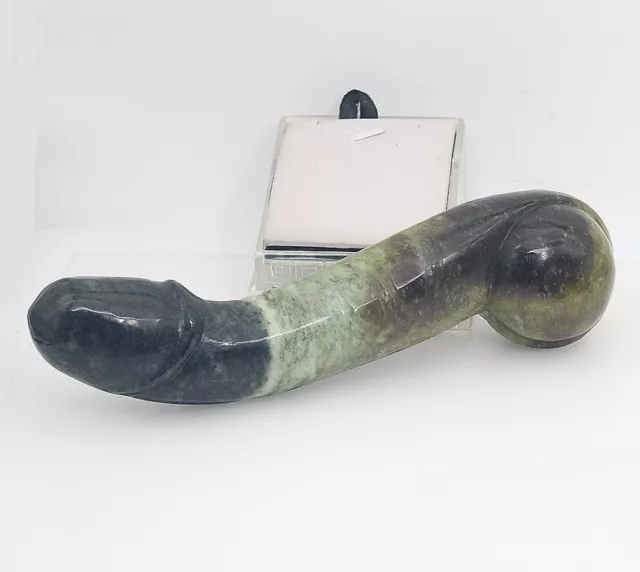 black green DuShan jade man phallic phallus penis carving health healing A453