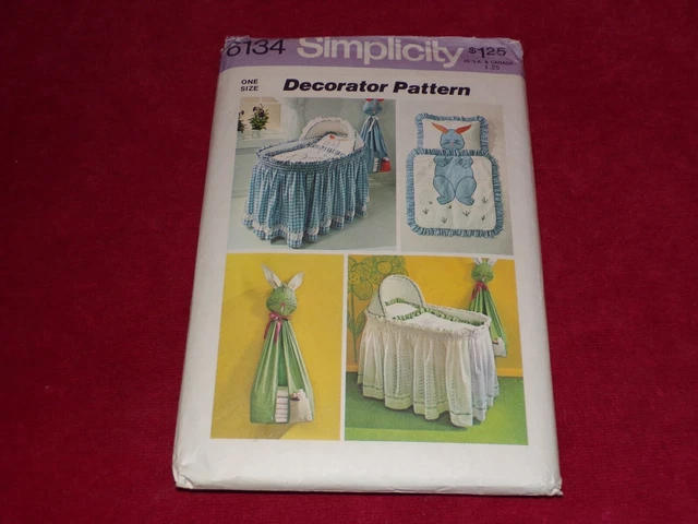 🌸 1973 Simplicity #6134 /#9751 - Cute Bassinet Skirt-Diaper Stacker Pattern Ff 🌸 1973 Simplicity #6134 /#9751 - Cute Bassinet Skirt-Diaper Stacker Pattern Ff