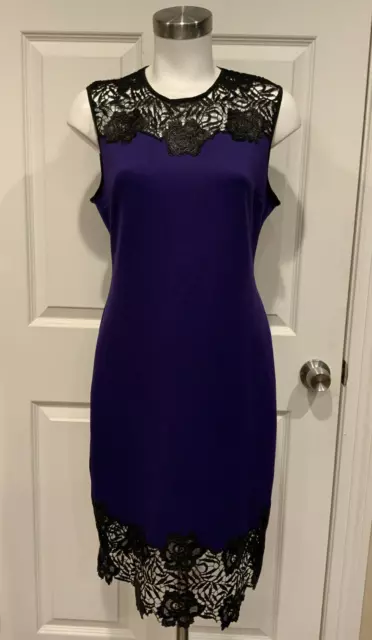 Clover Canyon Dark Purple Scuba Dress W/ Black Floral Lace, Size Large, NWT!