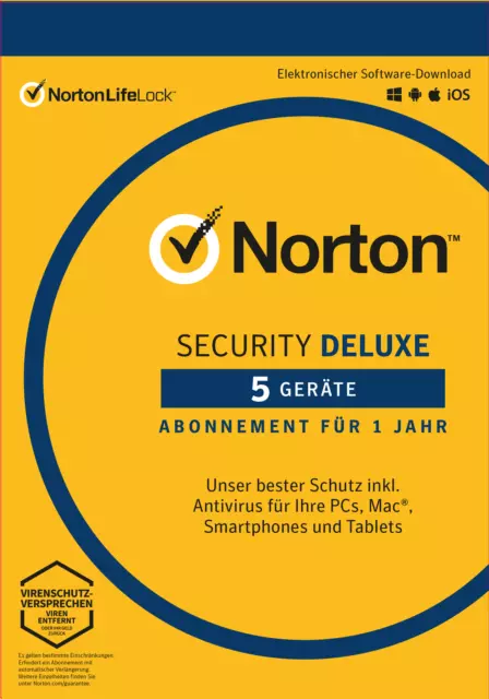 NORTON Security Deluxe 2024 5 Geräte 5 PC/Mac/Android 2023 Internet Security KEY