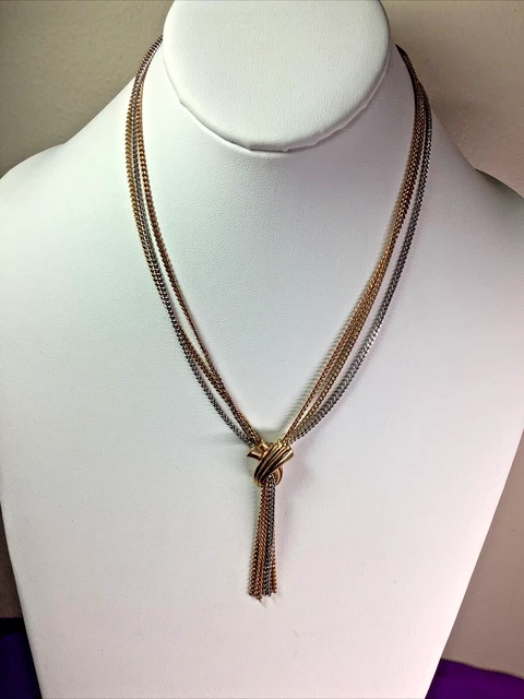Classic AVON Gold & SilverTone Tassel Slide Triple Chain Necklace   NN30