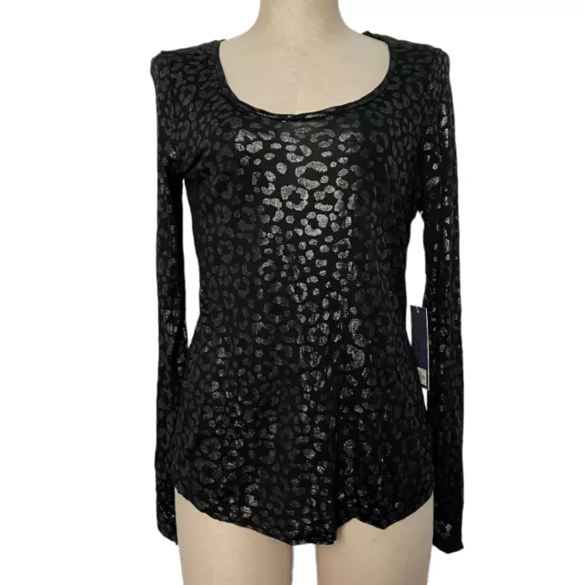 Jennifer Lopez Shirt Long Sleeve Monotone Animal Print Shimmer Black S NEW