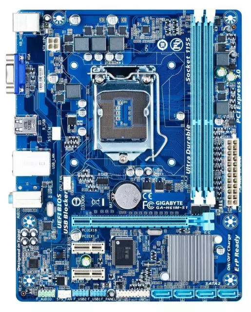 Gigabyte GA-H61M-S1 Rev.2.2 Intel H61 Mainboard Micro ATX Sockel 1155   #38210
