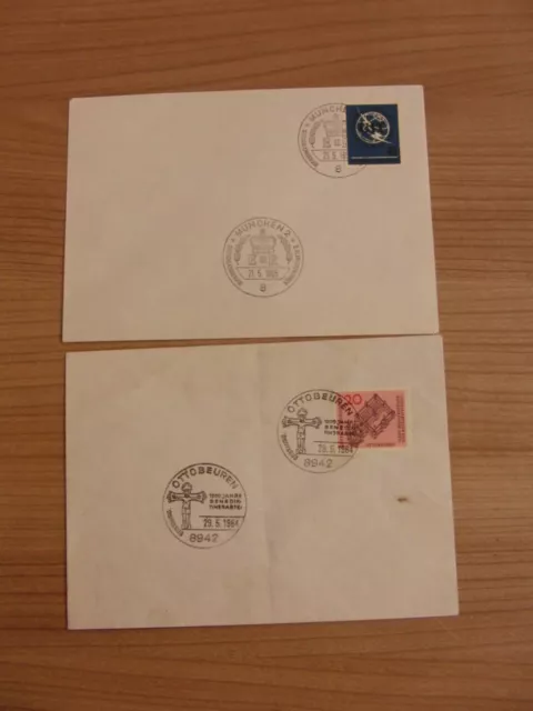 2 Kuvert mit Briefmarken BRD  Mi.Nr. 428 und 476, gestempelt mit Sonderstempel