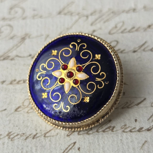 Belle Broche Ancienne En Argent Massif Et Vermeil 900 - Sertie De Grenats - Style Baroque
