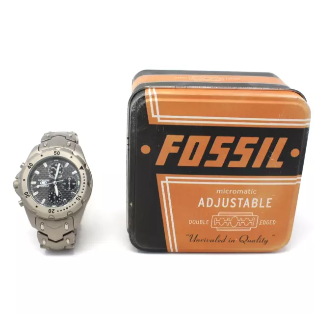 Mens Fossil Blue Titanium Diving Watch TI-5021 Carbon Fiber Dial New Battery