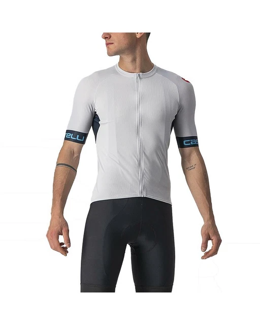 Castelli Entrata VI Maglia Maniche Corte Full Zip Uomo, Silver Gray/Savile Blue/