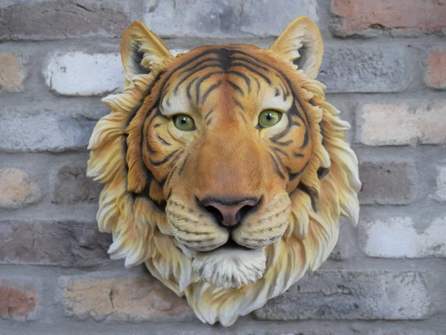 Tiger Head Wall Safari Plaque Resin Bust Home Decor Ornament Sculpture Figurine