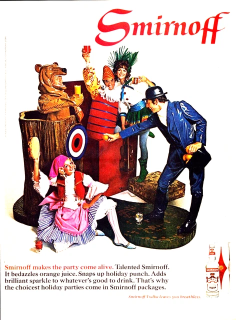 1968 Smirnoff Vodka Vintage Print Ad Make The Party Come Alive Party Custome's