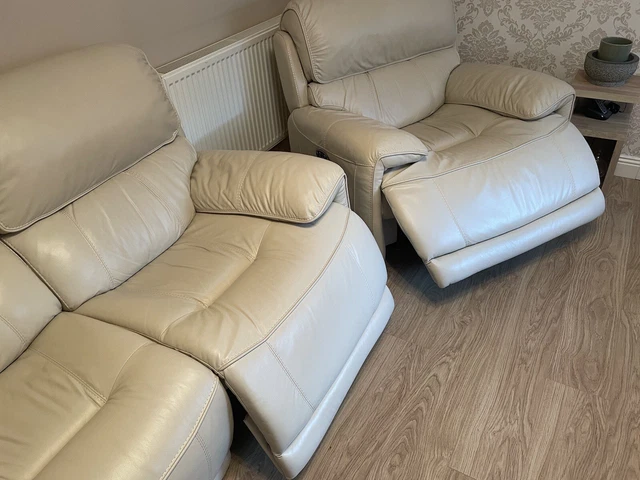 CREAM LEATHER 3 piece suite 1 200.00 PicClick UK