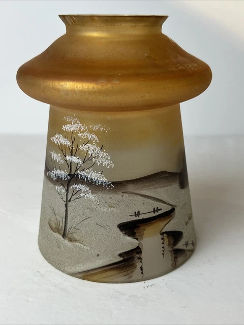 1900-1920's Winter Scene Carnival Iridescent Early Elec 5”x4”Fitter Shade