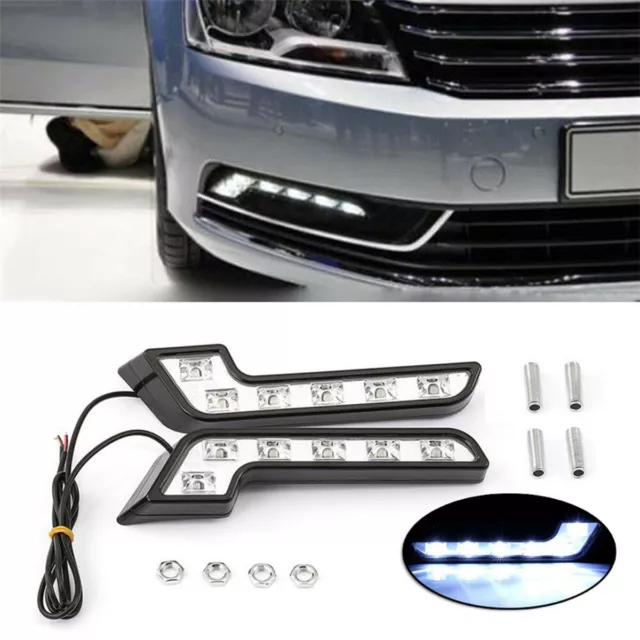 2x L Shaped 6 LED Daytime Running Lights Fog Driving Lamp Car Front Grille Mount 2