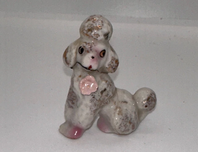 Vtg Poodle Dog With Gold and Pink Accents Hand Painted Japan