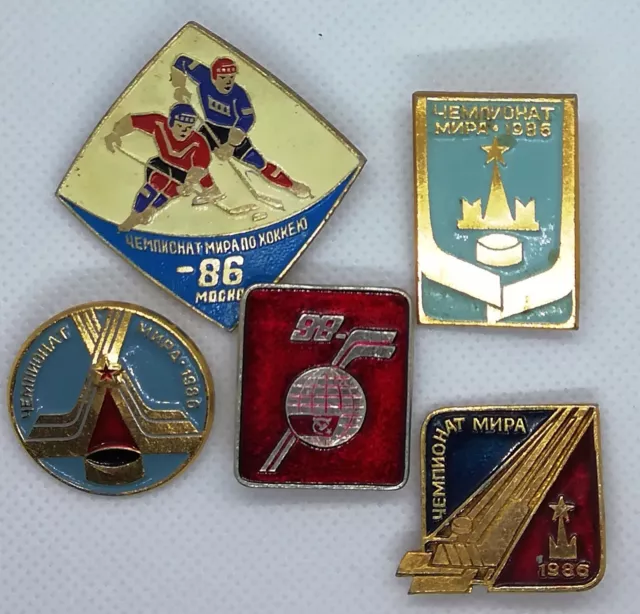 ICE HOCKEY. WORLD CHAMPIOSHIP 1986 MOSCOW. 5 pin badges.