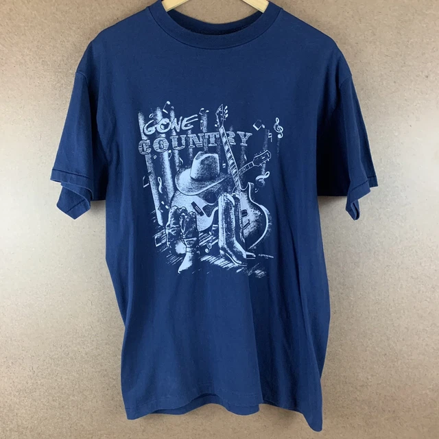 VTG 90s Single Stitch Gone Country T-Shirt Navy Med USA