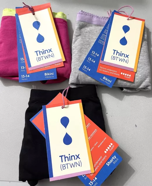 3 Packs  Thinx Teen Period Panty Sz 13-14 Years Brand New