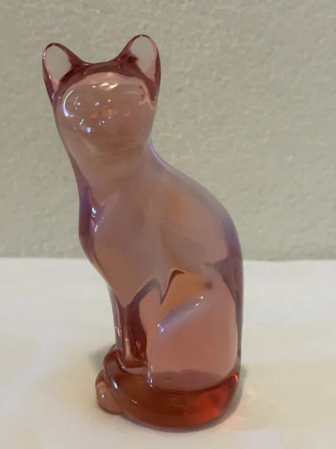 Fenton Pink Opalescent Cat Figurine