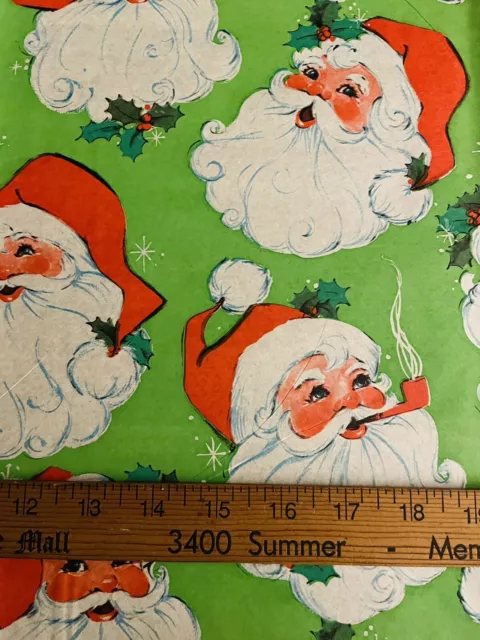 VTG CHRISTMAS WRAPPING PAPER GIFT WRAP ADORABLE SANTA CLAUS ICE SKATING  1950 NOS